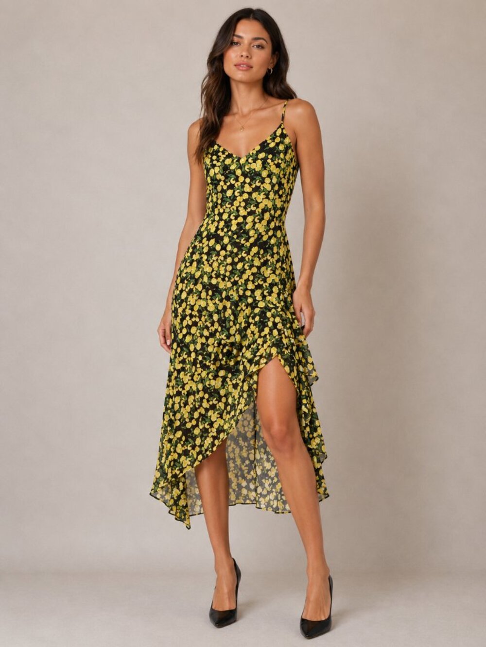 Parker Lemon Ruffle Sleeveless V neck Midi Dress Size XS